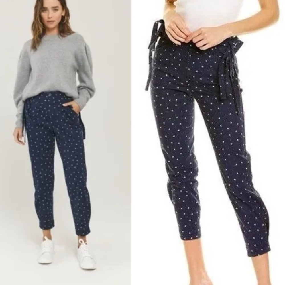 Something Navy Sydney Floral High Waisted Side Tie Ankle denim Pants size 8